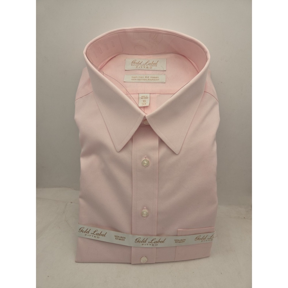Men's Gold Label Roundtree & Youke Fitted 16/33 Button Down Pink Collared Shirt
